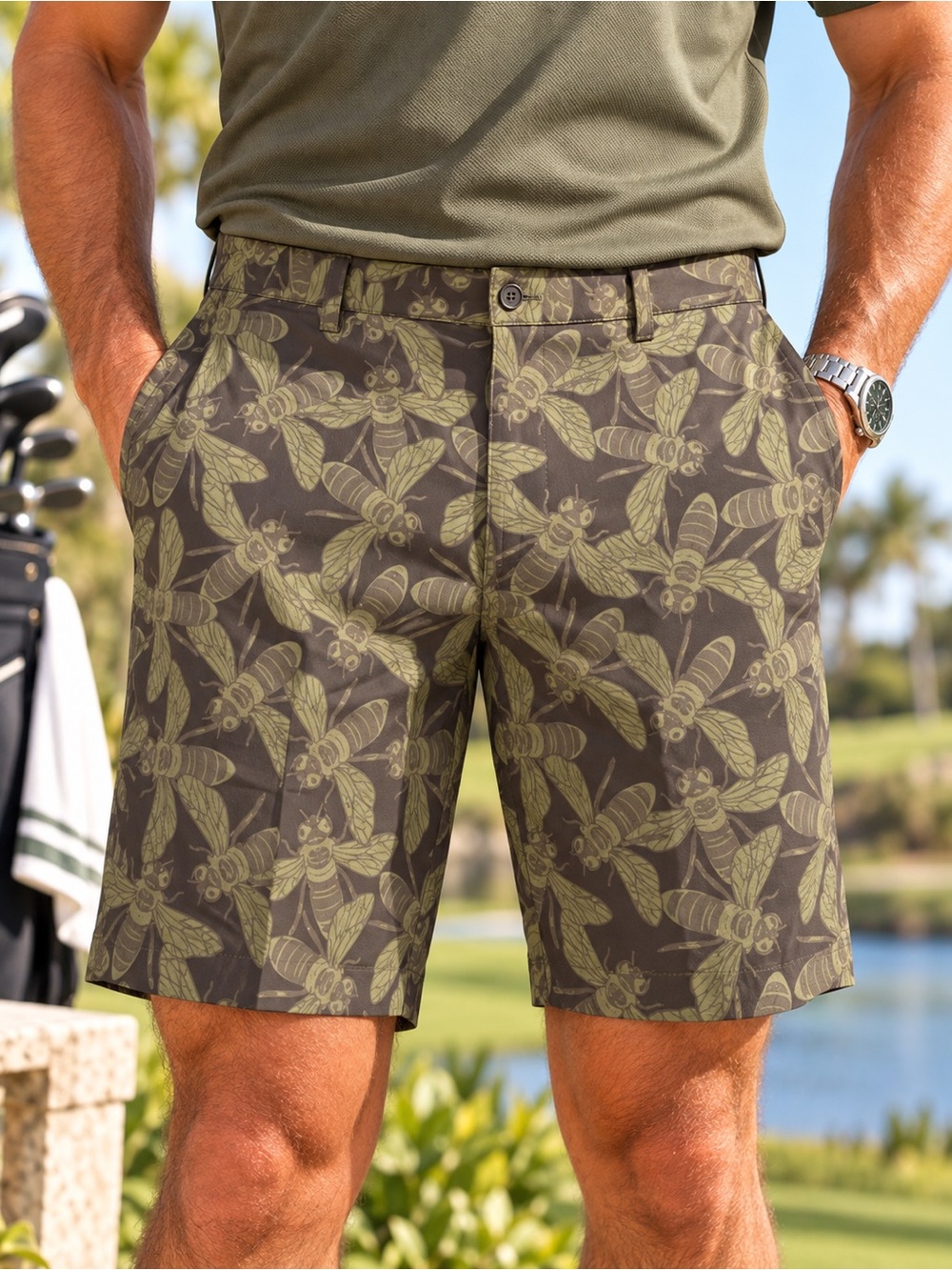 RLX Ralph Lauren Insect Camo Bee Print 4-Way Stretch Golf Shorts Men’s 38 #409